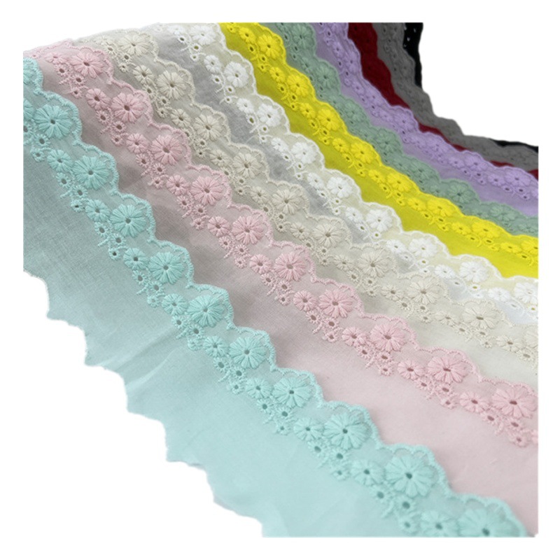 幅5.5cm綿カラーバラ刺繍綿布レース補助材料diy服装ロリータレース材料