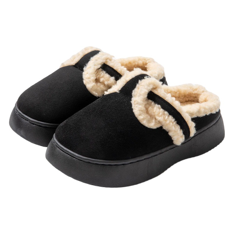 Qidan zapatos de fábrica de algodón zapatillas de gamuza de invierno de las mujeres celebridad de Internet ins moda todo-Juego de lana forrada desgaste exterior de suela gruesa zapatillas peludos