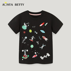 2024夏季新款歐美風格男童短袖卡通時尚寶寶休閒圓領上衣一件代發