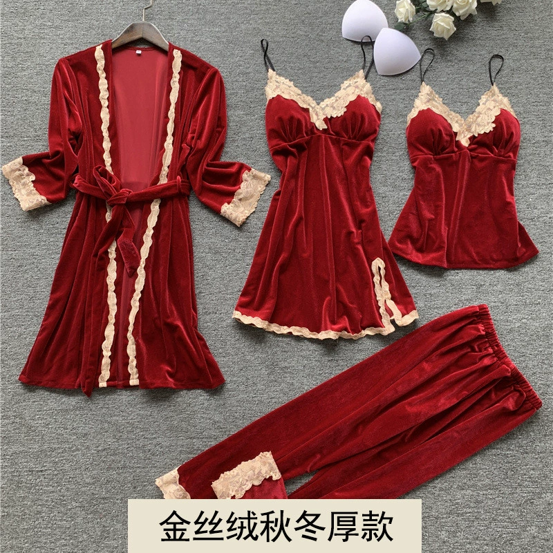 Autumn silk bathrobe, red sexy pijama, summer birthday charm for bride