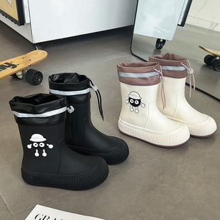 Rain boots women's 2024 new waterproof girt fleece-lined water shoes net red mid-tube rain boots non-slip fashion adult rubber shoes