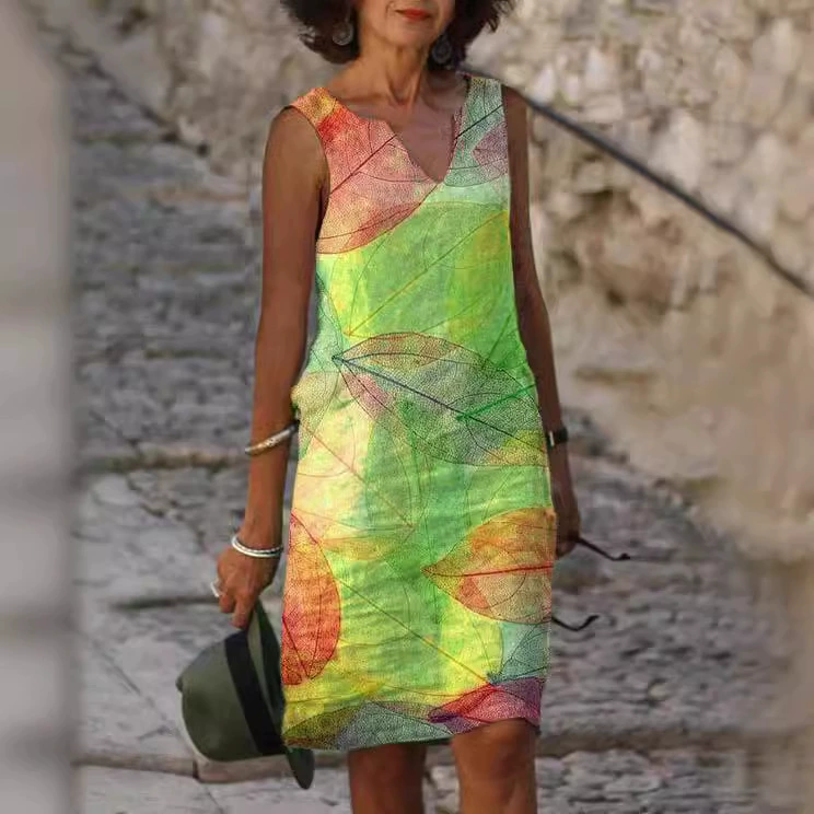 В наличии 2023 Европейское и американское весенне-летнее новое желание Amazon AliExpress модное платье без рукавов с принтом средней длины