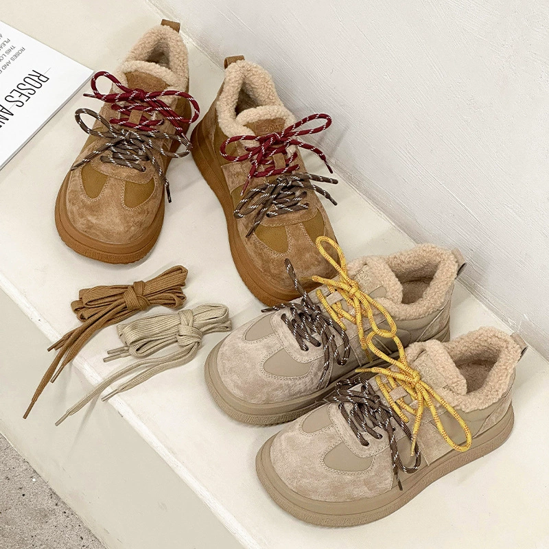 Плюшевая водонепроницаемая немецкая тренировка обувь снегоступы женские 2024 осень и зима новая меховая обувь утолщенный мягкий подошв теплая хлопчатобумажная обувь