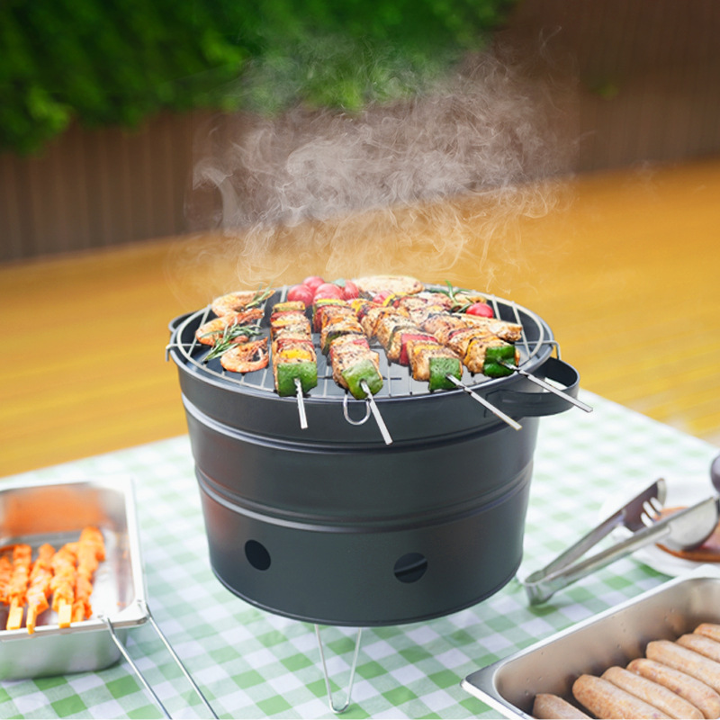 Piernas plegables portátiles gran cubo de agua horno de barbacoa redondo pequeño hogar camping cubo de agua parrilla de barbacoa horno de camping