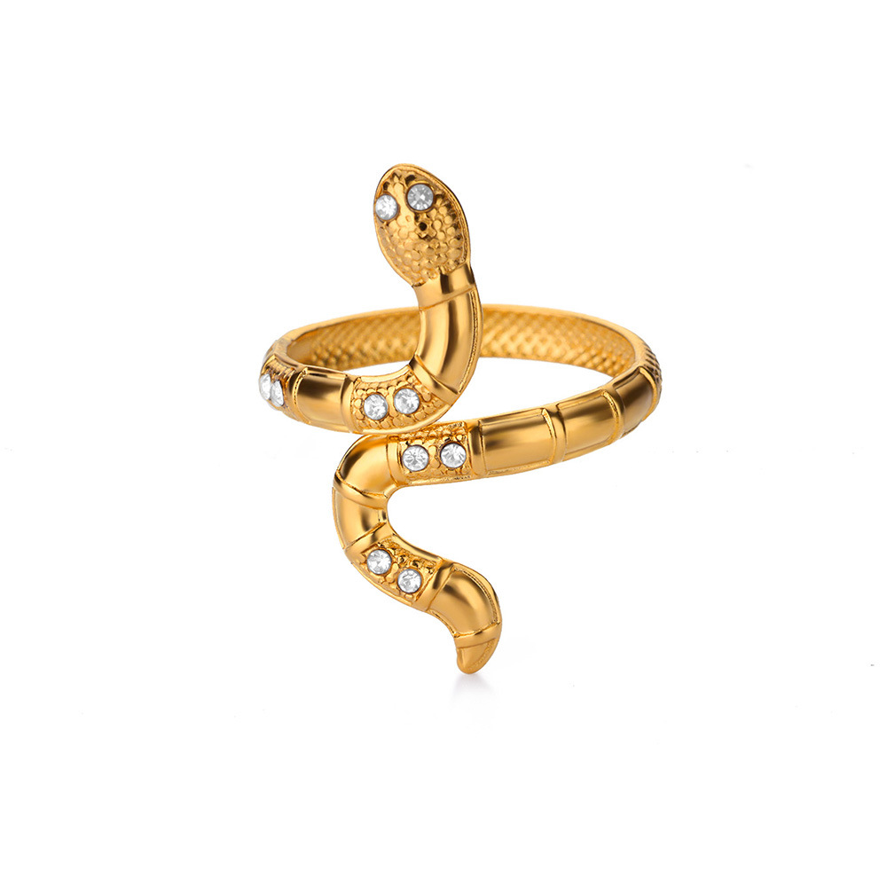 6g Weight 0.03µm Gold Plating Thickness PVD Coated Gold Plating Process 18K Real Gold Plated Plating Material Zircon Inlay Material Open Rings Classification 1 Piece Quantity Daily Occasion 304 Stainless Steel Material Snake Pattern All Seasons Season Unisex Gender Glam, Hip-Hop, Exaggerated Style Plating, Hypoallergenic Craft Glam Hip-Hop Exaggerated Snake 304 Stainless Steel Copper Plating Unisex Open Rings 25