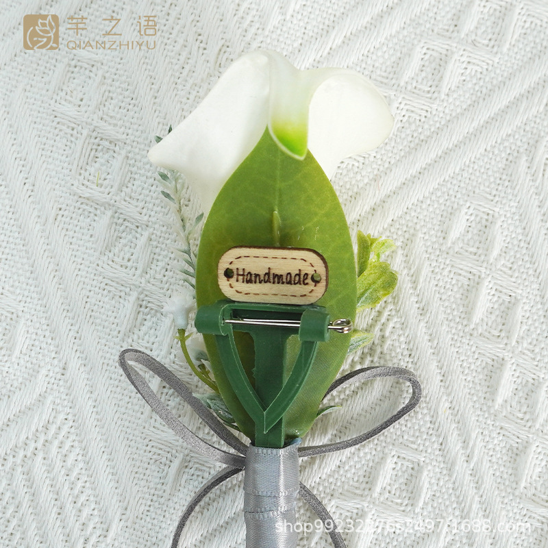 新品仿真绢花永生花森系清新马蹄莲婚礼庆典仪式胸花襟花新娘手工
