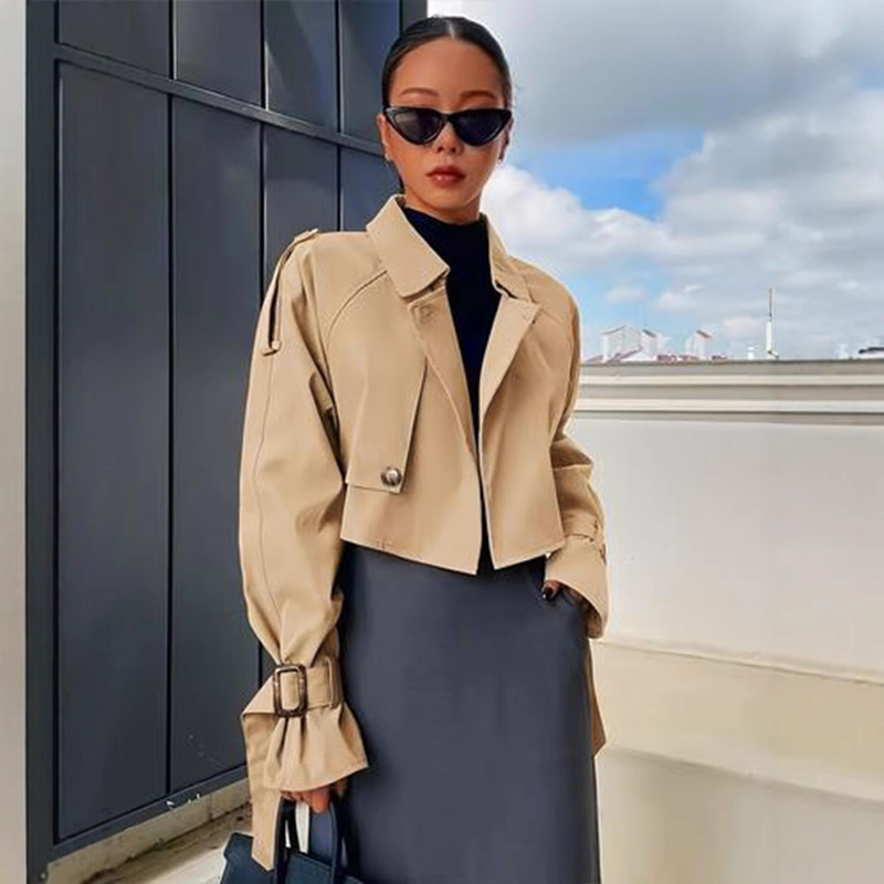 Spring Classic Retro Short Trench Coat, British Style Jacket, Long-Sleeved High-End Top, Coat, Urban Style for Commuting