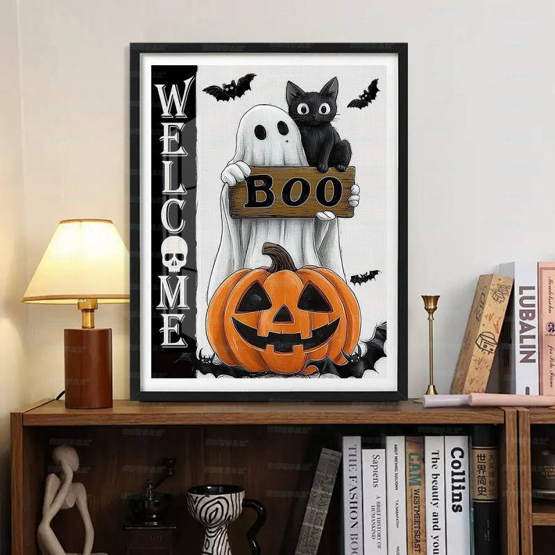 Mona Lisa real bordado cruzado Halloween calabaza fantasma gato negro nuevo lindo curar la decoración bordado a mano