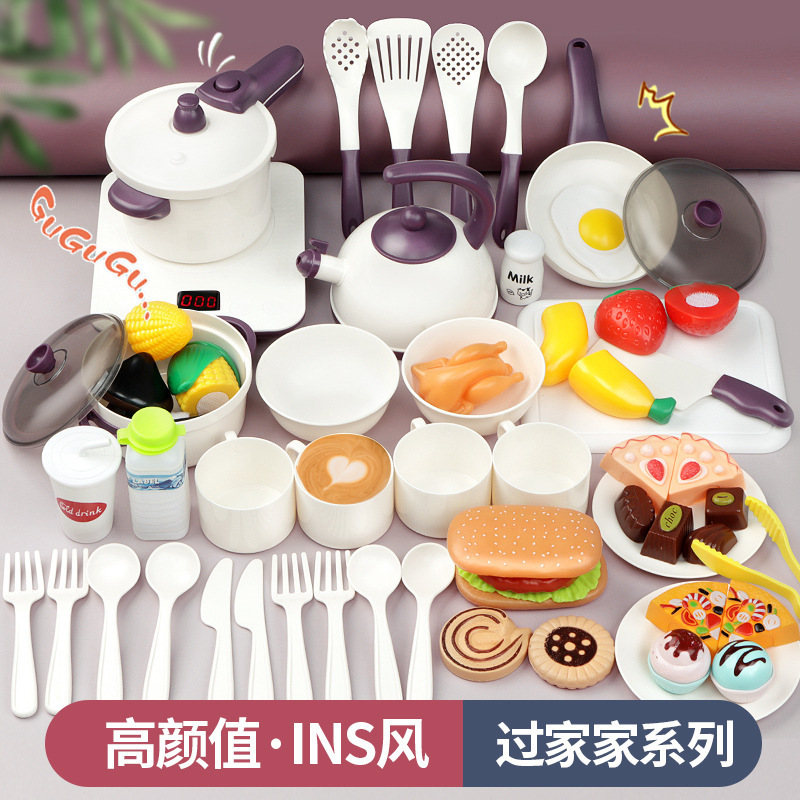Comercio exterior infantil simulación de sonido y luz pastel de fruta postre horno electromagnético hervidor de cubierta juego de juguetes de cocina casera