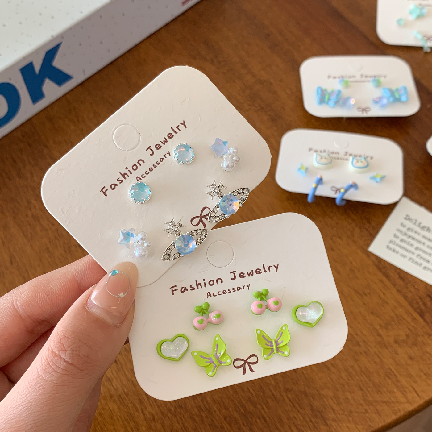 cartoon dripping oil colorful bear flower earings set female silver needle special-interest design high-grade cute student earrings