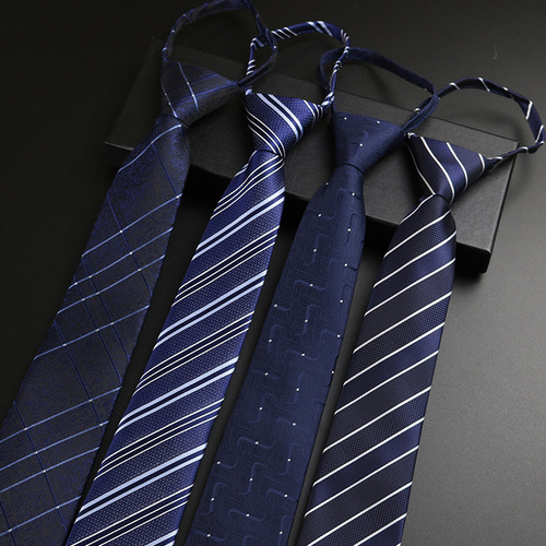 Tie men's zipper style business professional working security guard wedding groom student blue gray 7cm knot-free lazy man