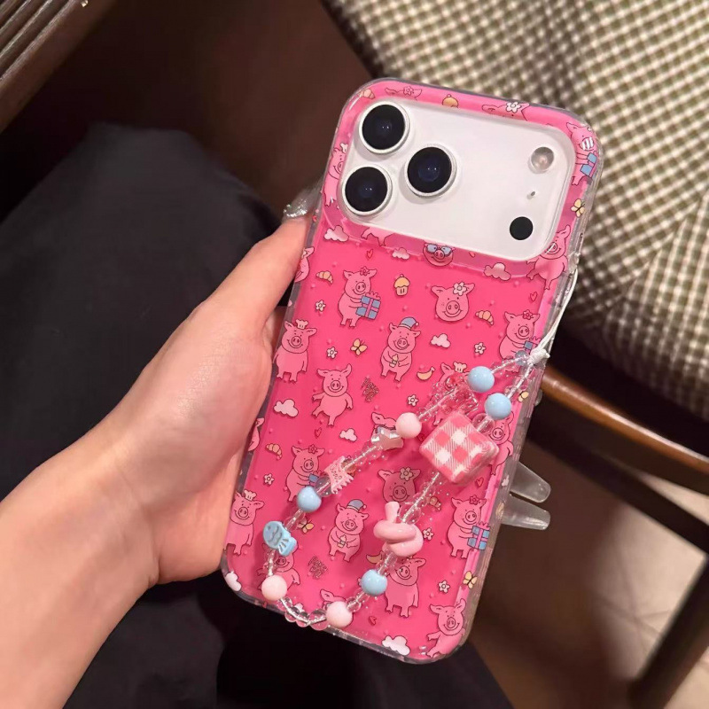 可爱玫粉色满屏甜品小粉猪链条适用iPhone17promax苹果16手机壳15|undefined