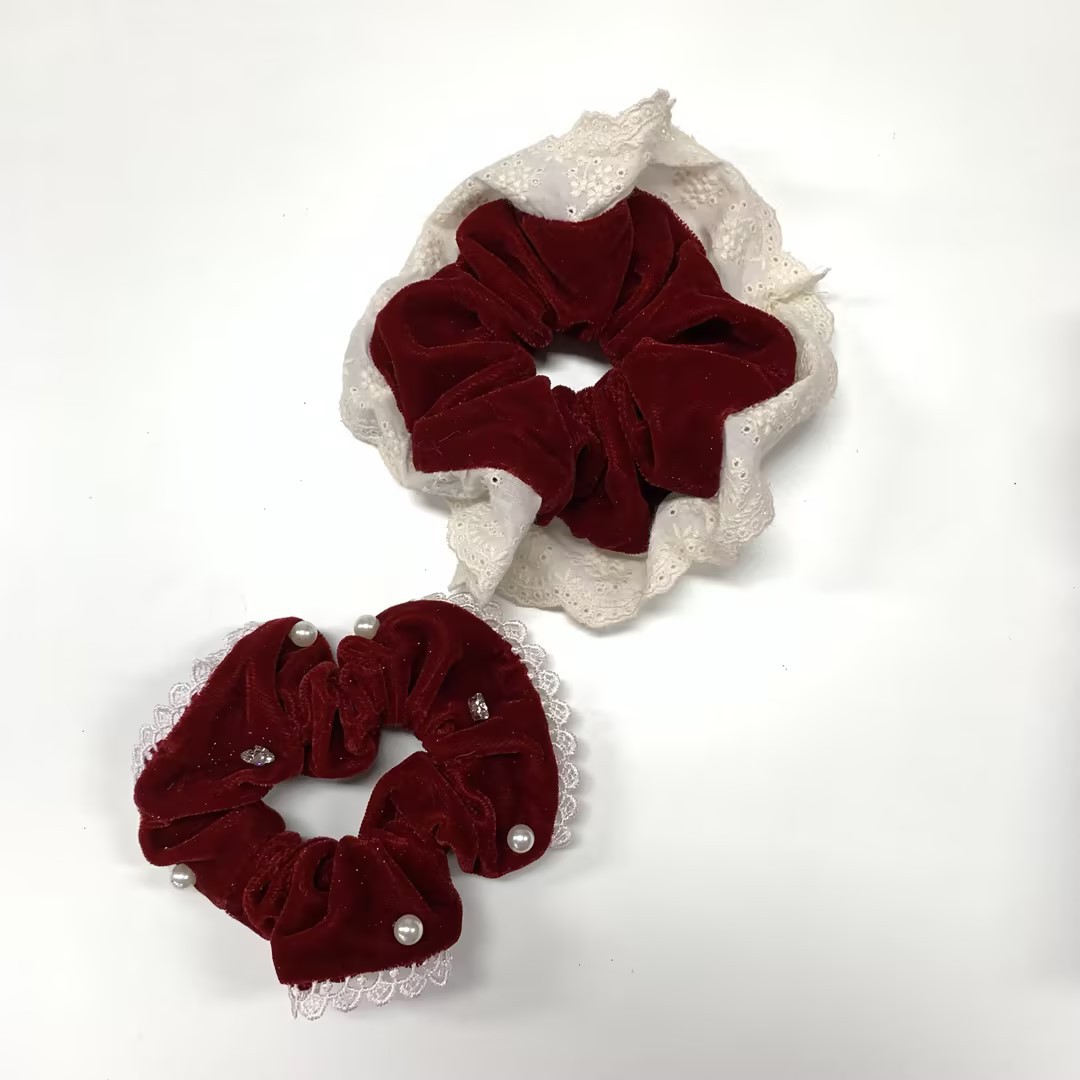 Año Nuevo coreano anillo de pelo de empalme rojo de encaje de encaje femenino de alta calidad temperamento bajo joyas de pelo de cola de caballo