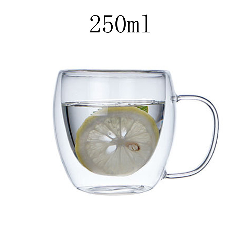 Taza de café con mango de doble capa borosilicato bebida fría taza de leche taza de jugo taza de vidrio creativo taza de agua taza