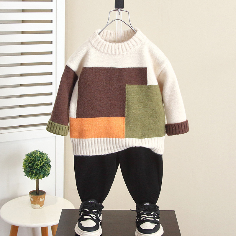 6851 Suéter de punto cálido grueso para niños 2025 nuevo suéter exterior para niños de invierno, top de bebé, ropa de otoño e invierno