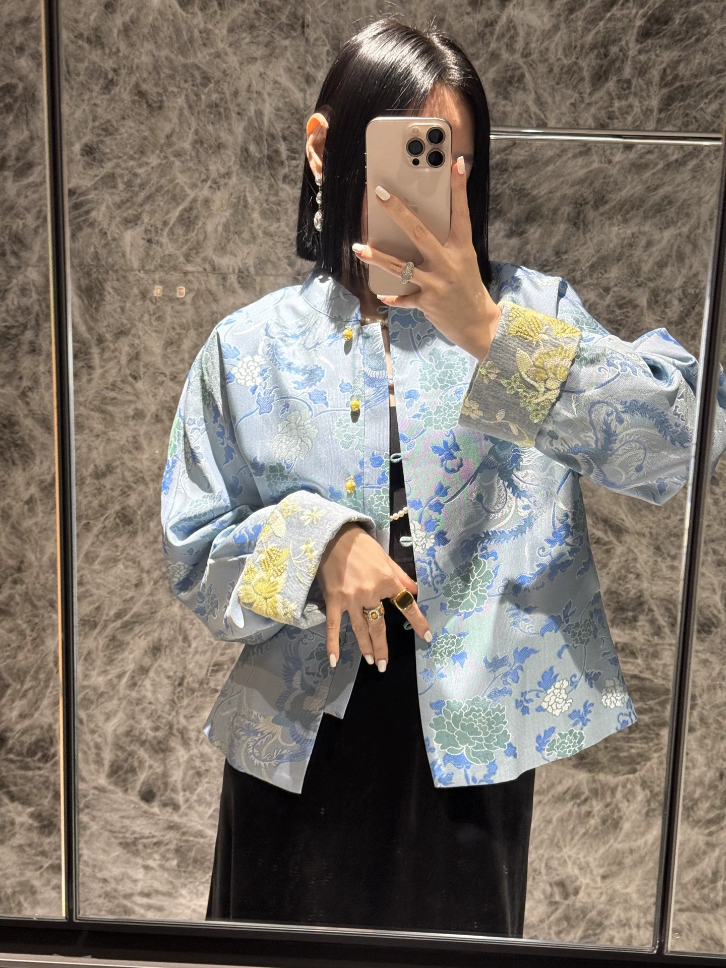 Silk denim spring jacket, with embroidery, Chinese style