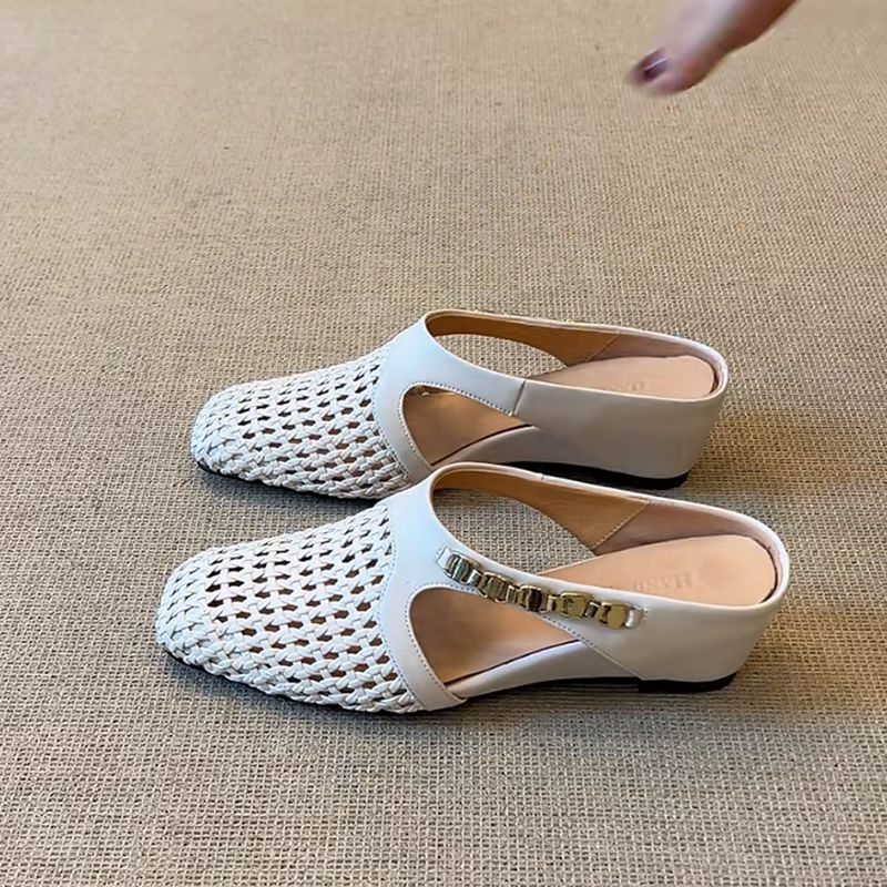 Versión de piel de oveja con aumento interior de 7cm tejido hueca puntera media pantuflas penetrantes exteriores a juego de aire falda sandalias de plataforma mujer