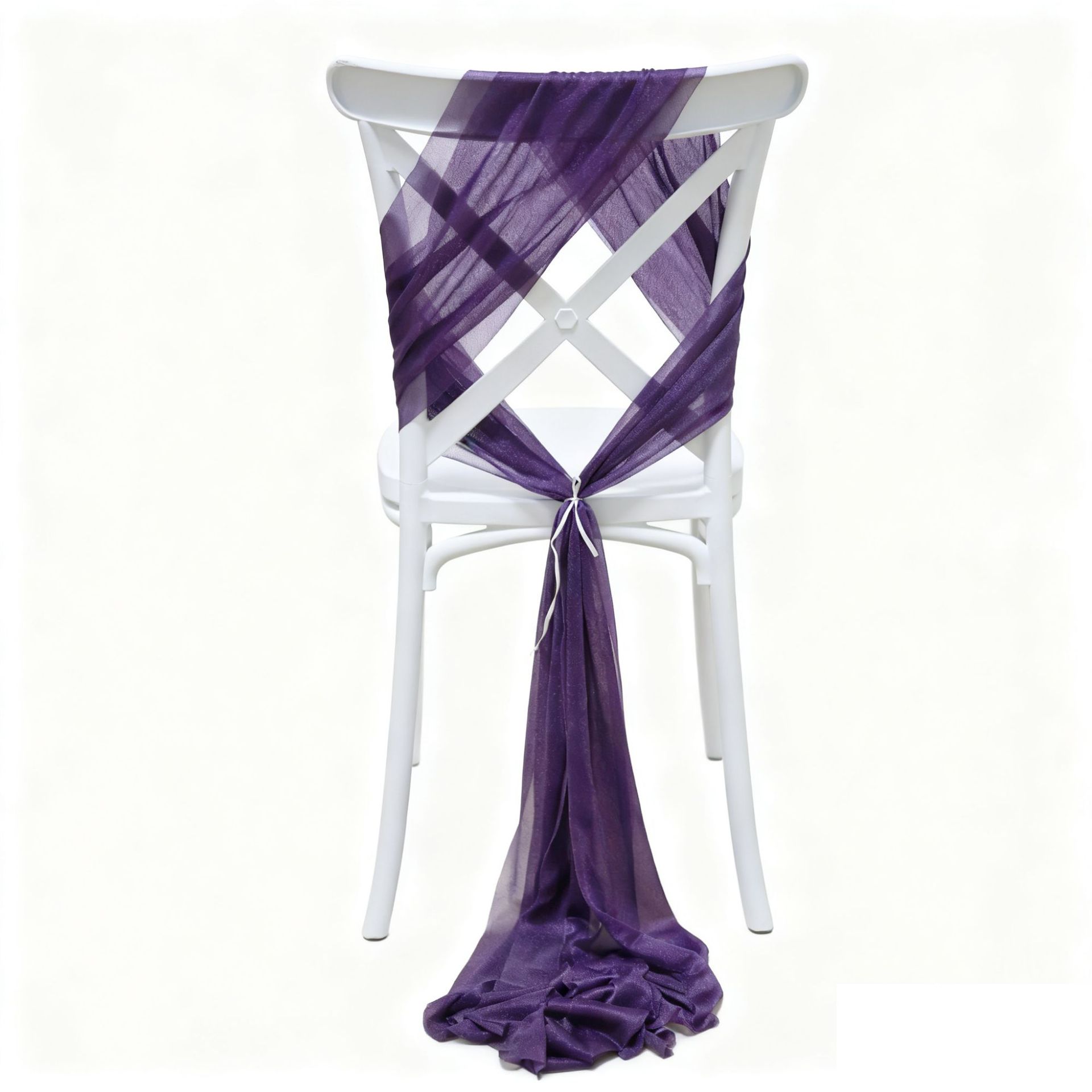 Sillas de belleza de tela cortina decoración de bodas de hotel cubierta de sillas de seda de bodas de chiffon correa