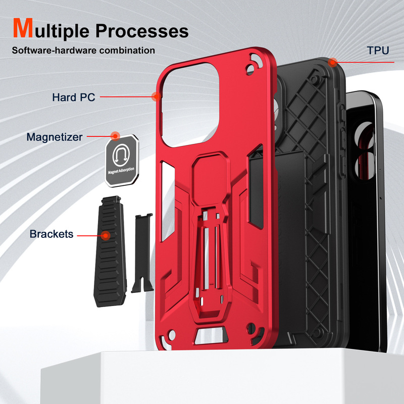 Suitable for Apple 15ProMax Phone Case Iron Man Armored Anti-Slip Anti-Drop Magnetic Folding Bracket Protective Case