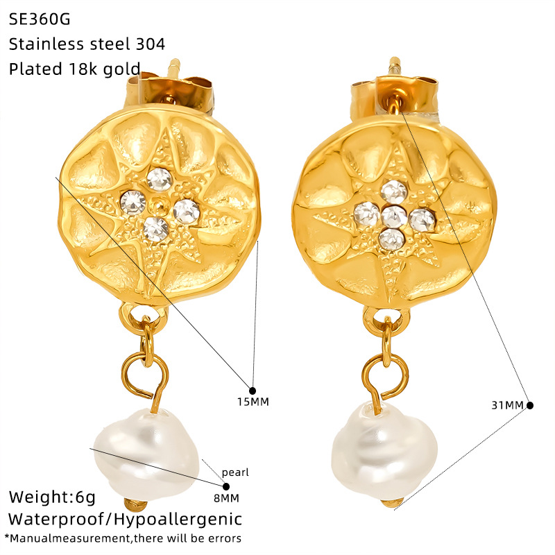 304 Stainless Steel Material 1 Pair Elegant Retro Geometric 304 Stainless Steel 18K Gold Plated Drop Earrings
