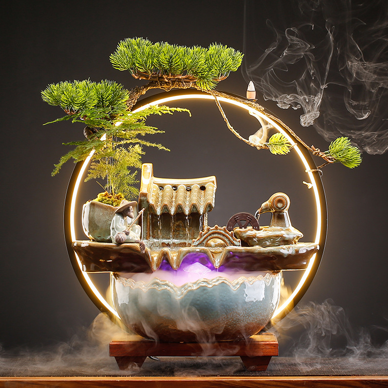 Creative Lucky Bridge And Flowing Water Ornament Circulation Entrance Office Desktop Chinese Style Decoration Company Opening Gift