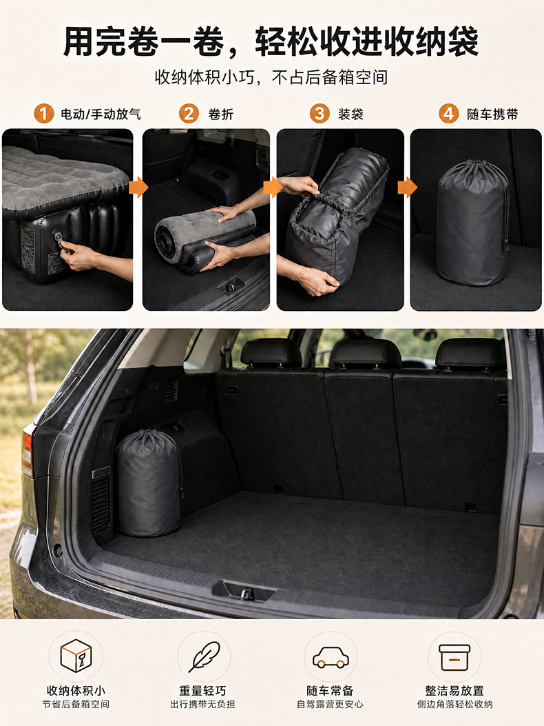 Cross-border new product: Car inflatable mattress, new automatic inflatable bed, car mattress, camping inflatable mattress