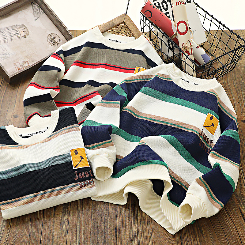 Children's clothing live broadcast supply kids' jackets boy clothes Korean style middle and large children spring hoodie 2024 striped top trendy