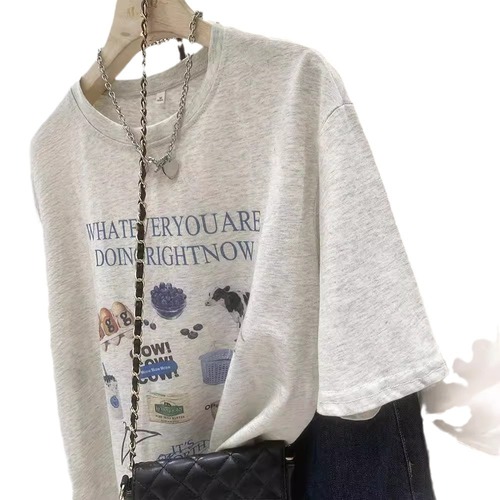 Super Soft Modal Simple Korean Version New Cartoon Print T-Shirt for Women Summer 2024 Loose Short Sleeve Top Fashion