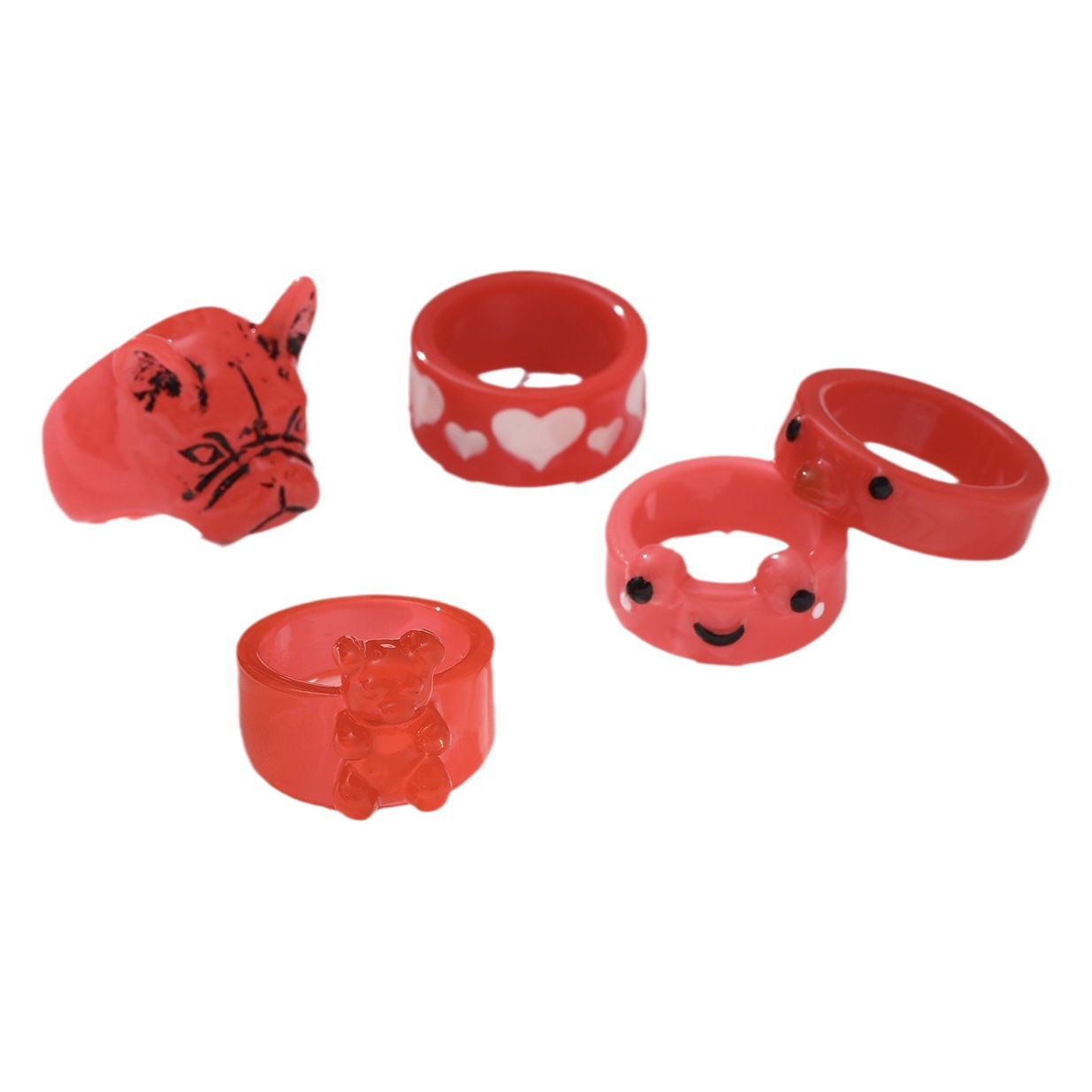 Transfronterizo Amazon nuevo animal de dibujos animados perro tridimensional oso resina diversión personalidad hip hop anillo conjunto traje