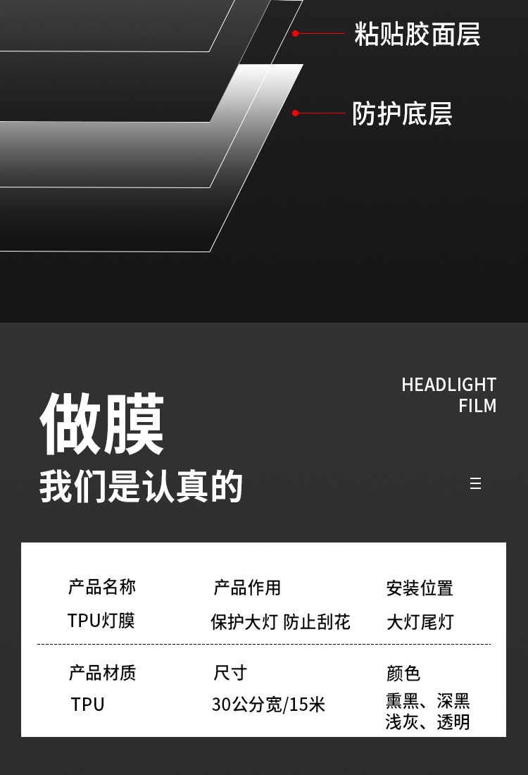 Tpu Car Headlight Film Light-Controlled Color-Changing Self-Healing Car Light Anti-Scratch Protective Film Blackened Taillight Film 1.5 Wide