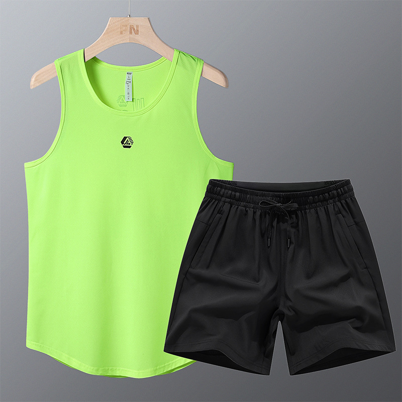Trajes deportivos transfronterizos para hombres, chaleco de baloncesto frío de hielo de verano, juveniles sueltos y transpirables, dos piezas.