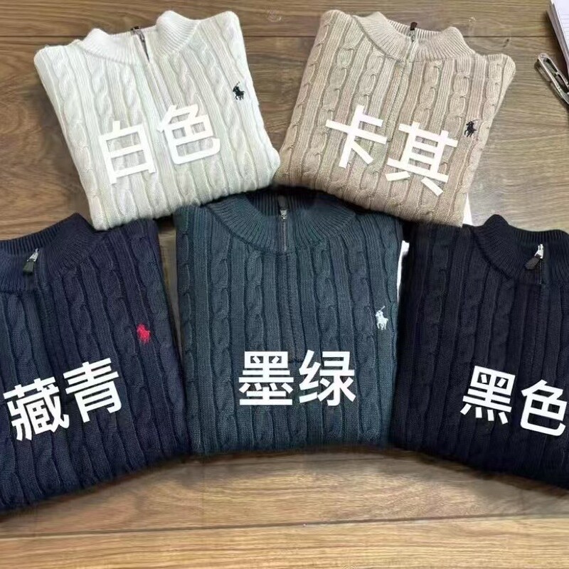 Ma Biao Ralph Lauren Men's and Women's Long Sleeve Half Zip Knitted Wool Sweater Fashion Simple All Match Quality