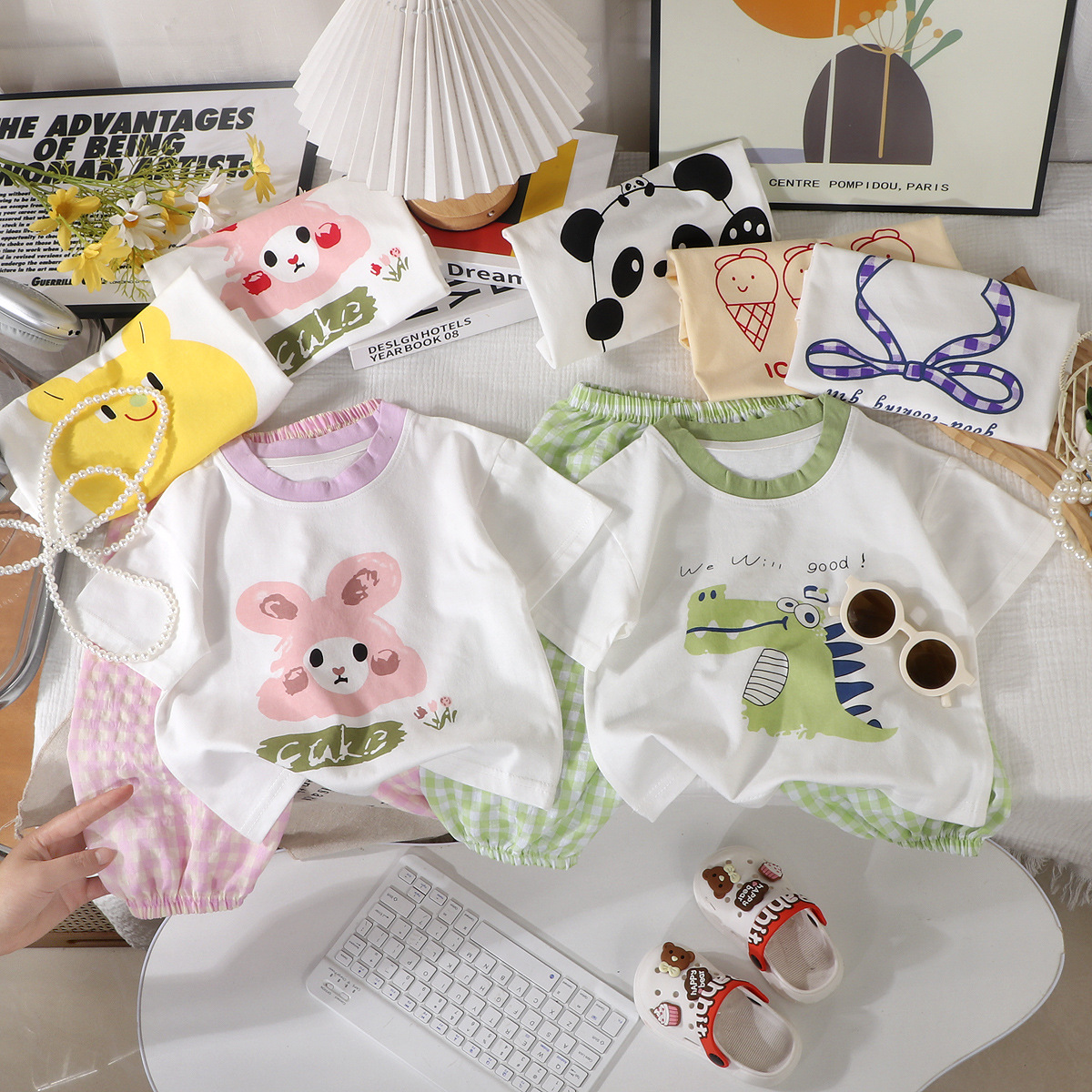 Girls' Short-Sleeve Long Pants Set Summer Boys' Pure Cotton Half-Sleeve Toddler Baby T-Shirt Pants Two-Piece Wholesale