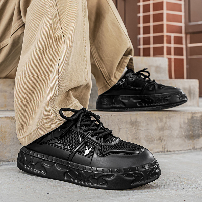 Playboy men's shoes, breathable mesh, vintage style, casual sneakers, men's running shoes, thick-soled, height-increasing, dad shoes