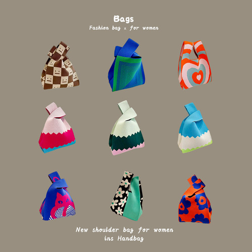 Women's New Instagram Influencer Trendy Knit Wool Bucket Bag Handheld Leisure Tote Bag Box Lunch Bag Wholesale