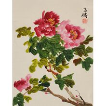王雪涛纯手绘写意花鸟装饰画牡丹画国画水墨画客厅装饰画玄关画