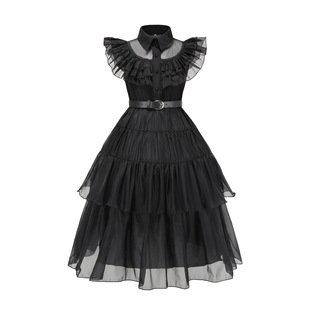 European and American Export Girls' Skirts Addams Family Wednesday Wednesday Printed Dress Cos Clothing Mesh Skirt