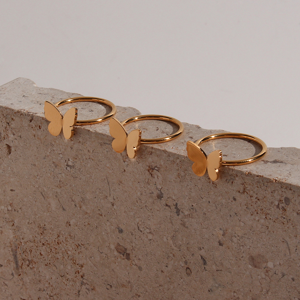 Fashion Stainless Steel Plated 18K Glossy Butterfly Ring