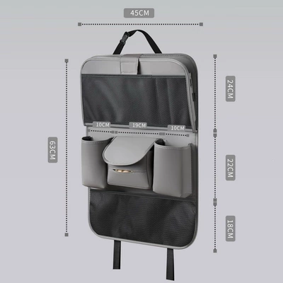 Leather Rear Seat Storage Box | Chair back anti-kick pad - long-style-with-dining-table-black-gray-extra-large-size-64x45
