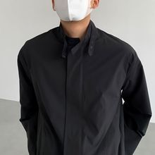 设计感极简宽松黑色夹克2025春秋季外套小立领上衣男开衫衬衣潮牌