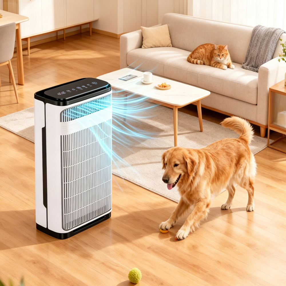 Pet air purifier for bedrooms: eliminates bacteria and viruses, absorbs pet hair and floating dust, operates silently, and features automatic and intelligent disinfection