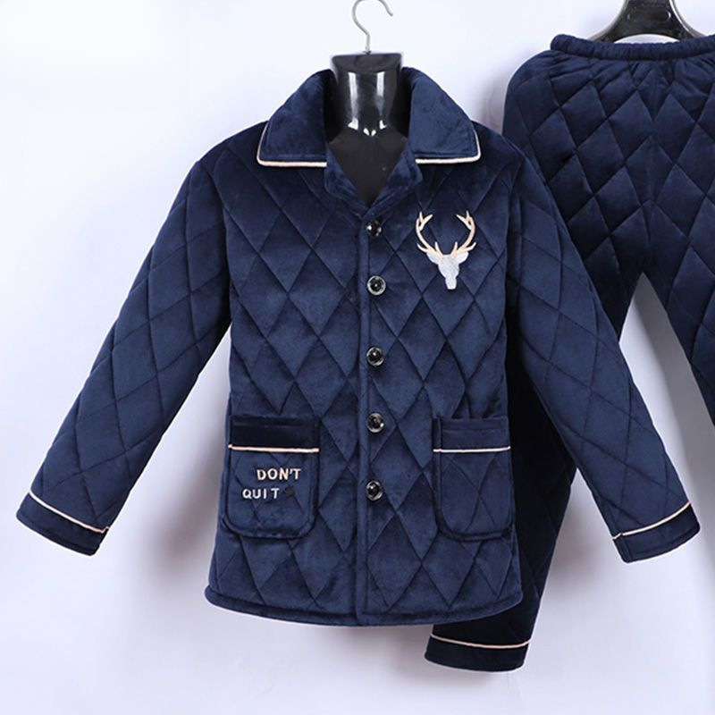 겨울 남성 두꺼운 잠옷 플러스 지방 대형 플란넬 코튼 자켓 3 레이어 퀼트 산호 벨벳 따뜻한 가정 의류 세트