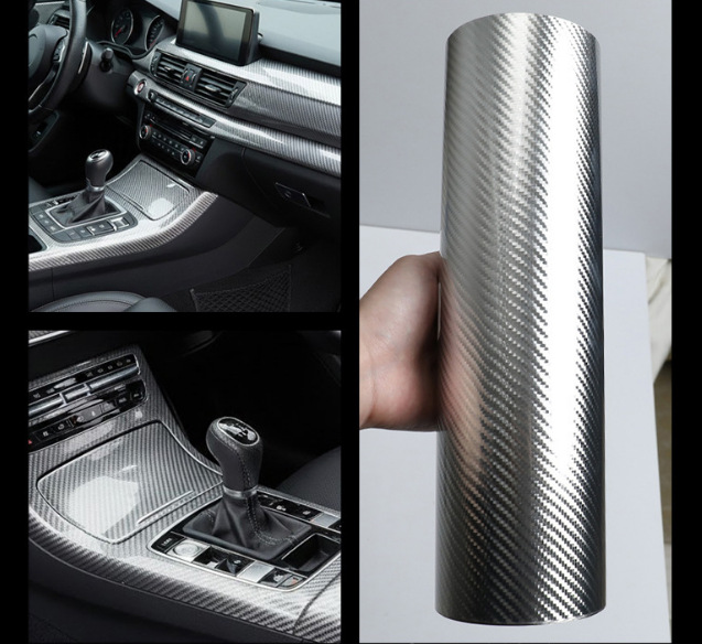 Cross-border best-selling forged carbon fiber sticker for interior center console and full body roof film, simulated 6D electroplated metallic silver and gold