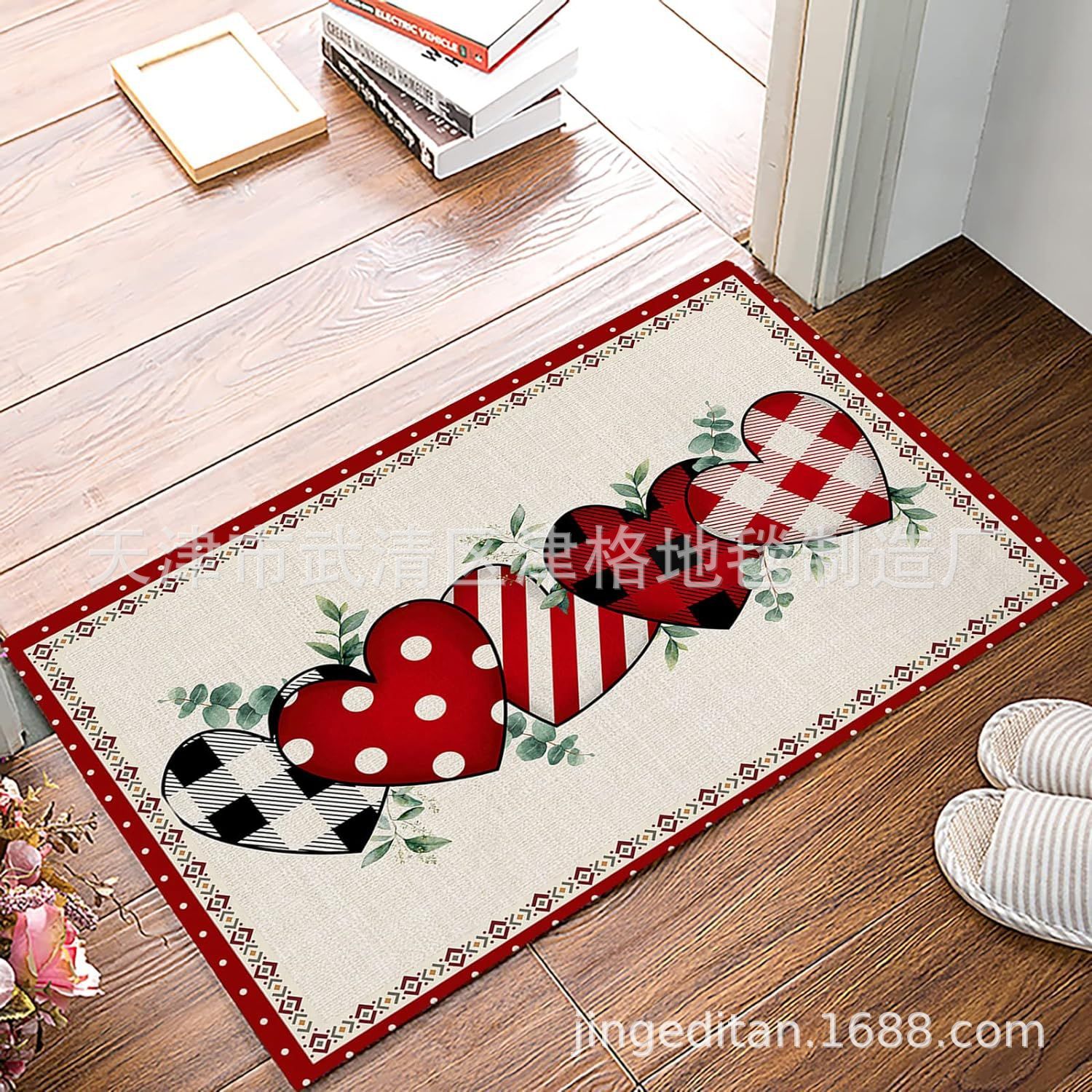 Amazon cross-border Valentine's Day series floor mat dwarf kart absorbent door mat red love foot mat