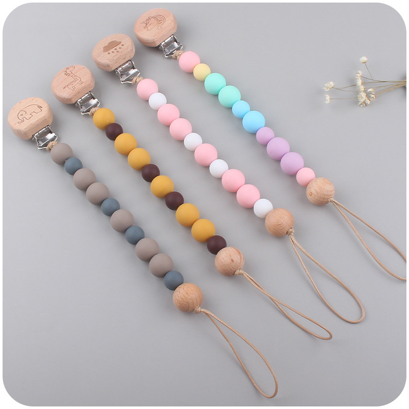 Nuevo bebé suministros de dibujos animados animal patrón Haya clip calmante bebé chupete cadena coche colgando mordedor conjunto de tres piezas