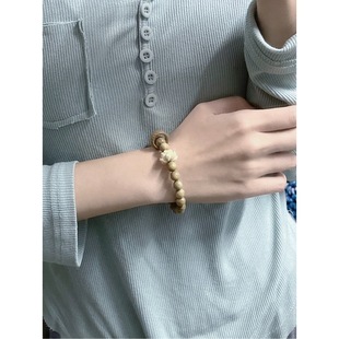 Green Sandalwood Single Ring with Lotus Good Luck Lotus Bracelet Student Korean Style Handheld Personalized Men and Women