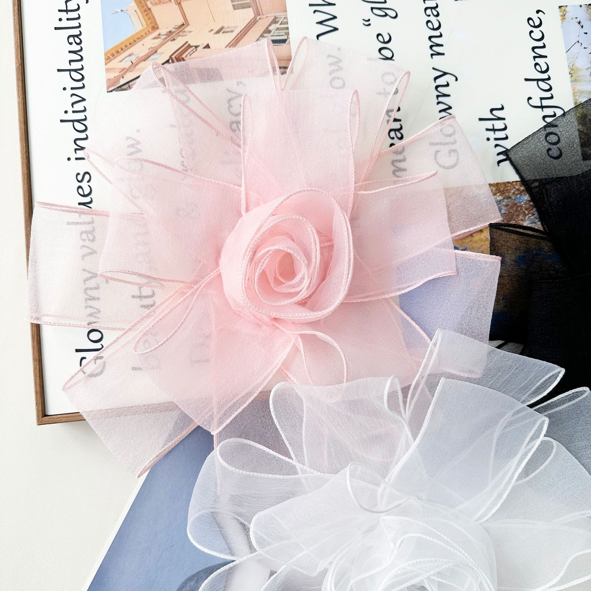 Exquisito hilo de red flor rosa blanco y negro rosa ropa de todo fósforo accesorios para el cabello vestidos accesorios semiacabados accesorios al por mayor image 3