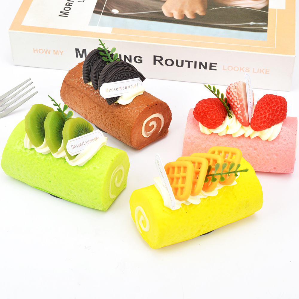 10cm Large Egg Roll Model Pu Artificial Soft Cake Fruit Cake Artificial Swiss Roll Gourmet Refrigerator Magnet Food