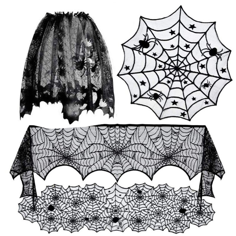 In-Stock Halloween Spider Web Fireplace Towel Party Decoration Christmas Pumpkin Tablecloth Round Square Table Runner Round Table