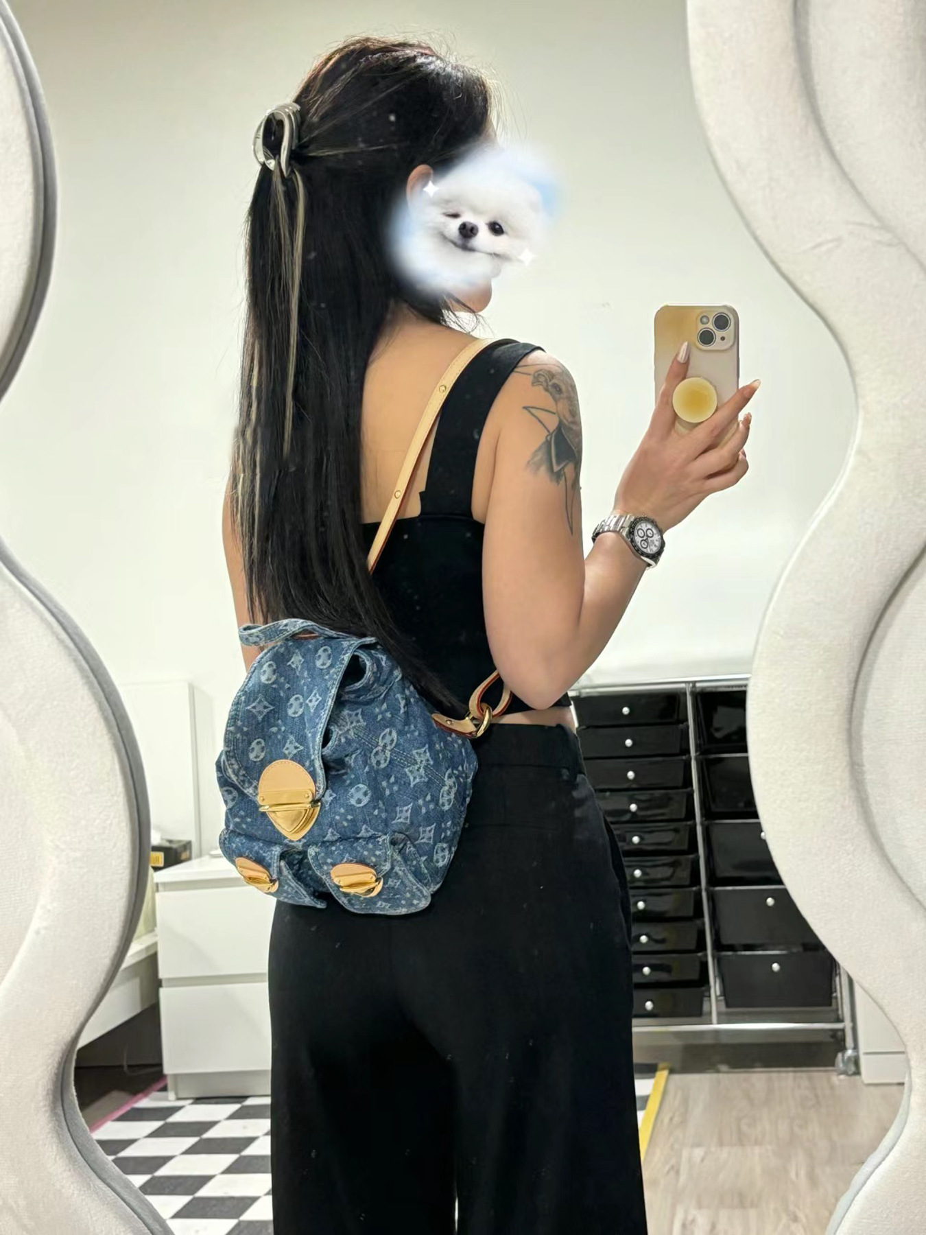 Neie populäre Denim Jacquard-Rucksak mat modeschen, lässegen, gedréckten Duebelrucksäck fir Reesen a villfältegen Eenzelrucksäck_voghion.com